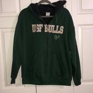 Olive Green USF Bulls Zip-Up Hoodie with Fur / XL